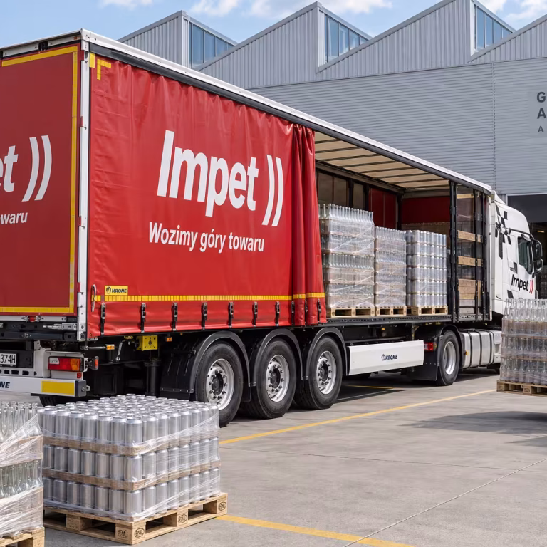 Transport butelek na paletach i puszek do napełniania od producentów