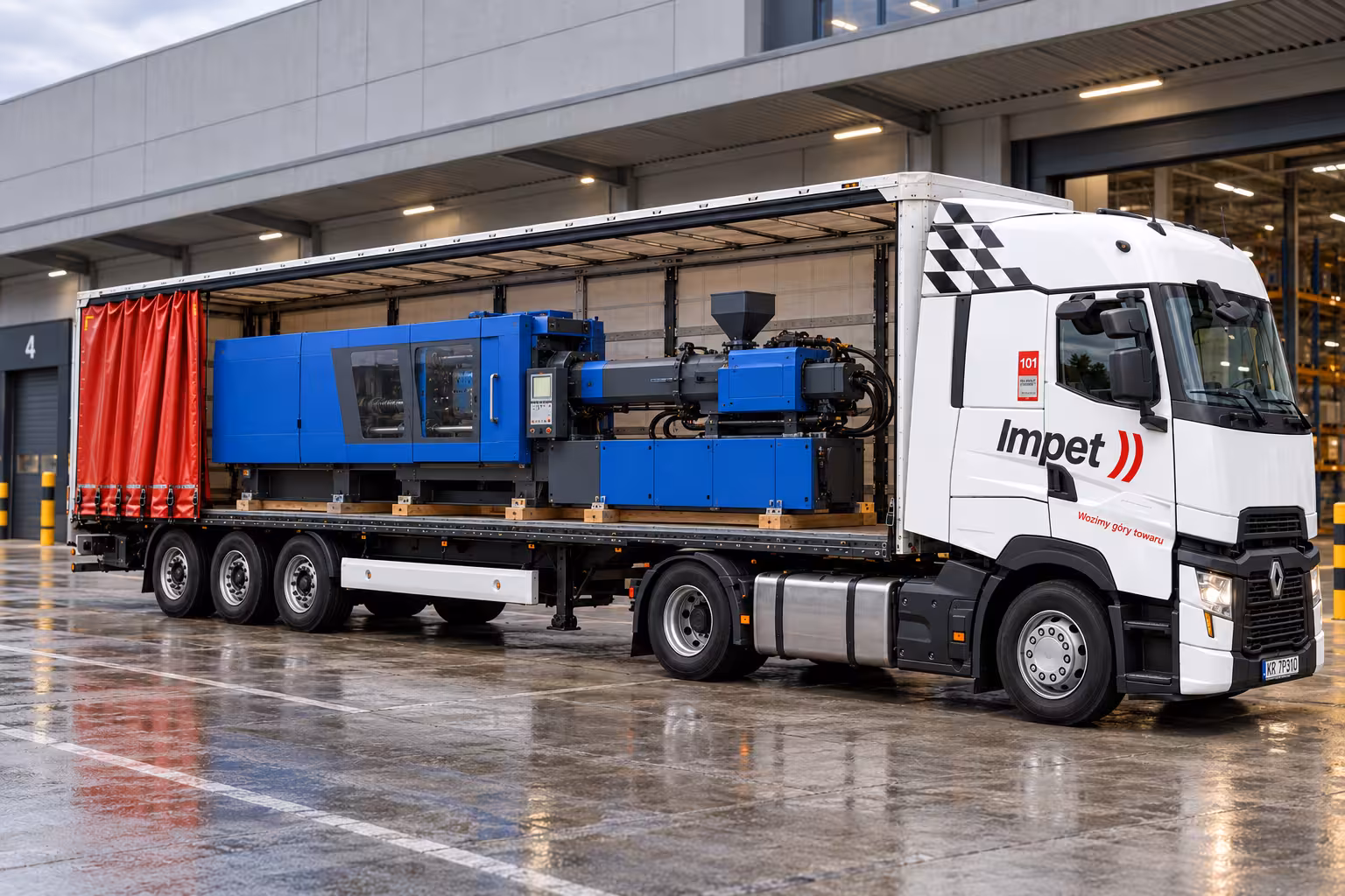 Transport maszyn dla produkcji, przemysłu. Transport frezarek, wtryskarek, cnc, obrabiarek oraz linii produkcyjnych